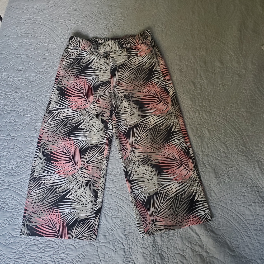 WHBM Printed Soft Split Wide Leg Crop Pants
